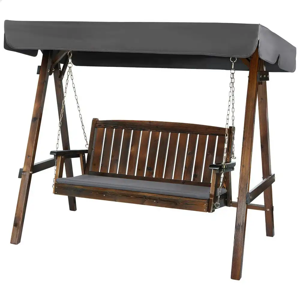 Alfordson Swing Chair Outdoor Furniture Wooden Garden Patio Canopy Charcoal XL