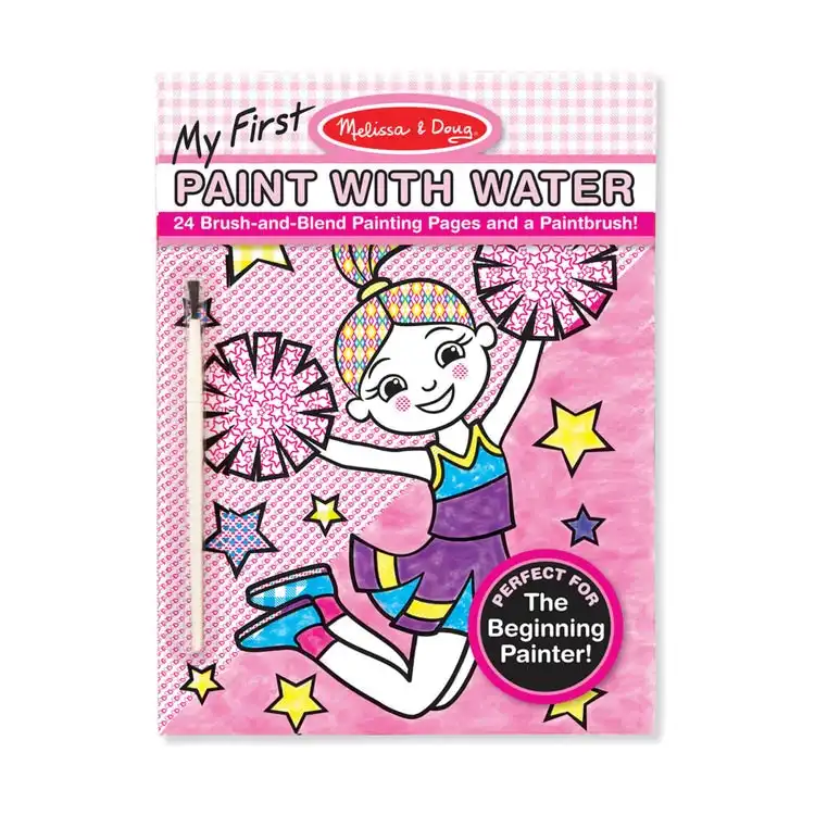 Melissa & Doug - My First Paint With Water Kids' Art Pad With Paintbrush - Cheerleaders Flowers Fairies And More