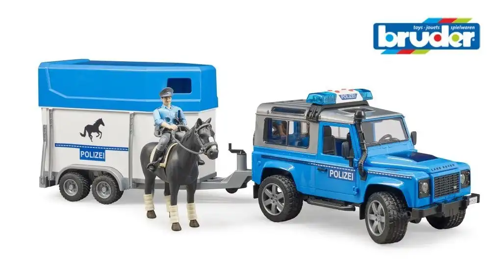 Bruder - Landrover Defender Police Vehicle With Horse Trailer  1:16 Scale