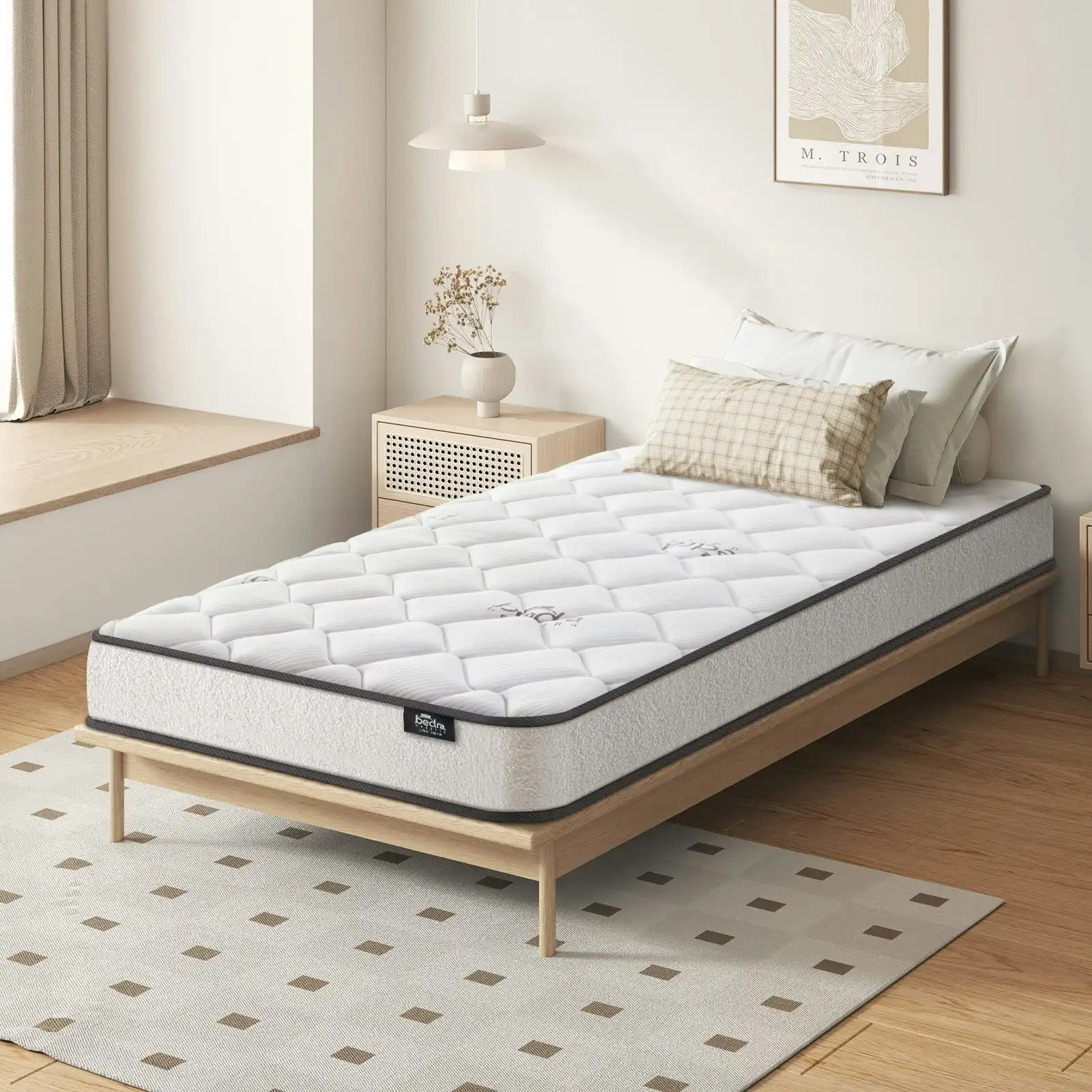 Bedra Single Mattress Bed Luxury Medium Firm Foam Boucle Bonnell Spring 16cm