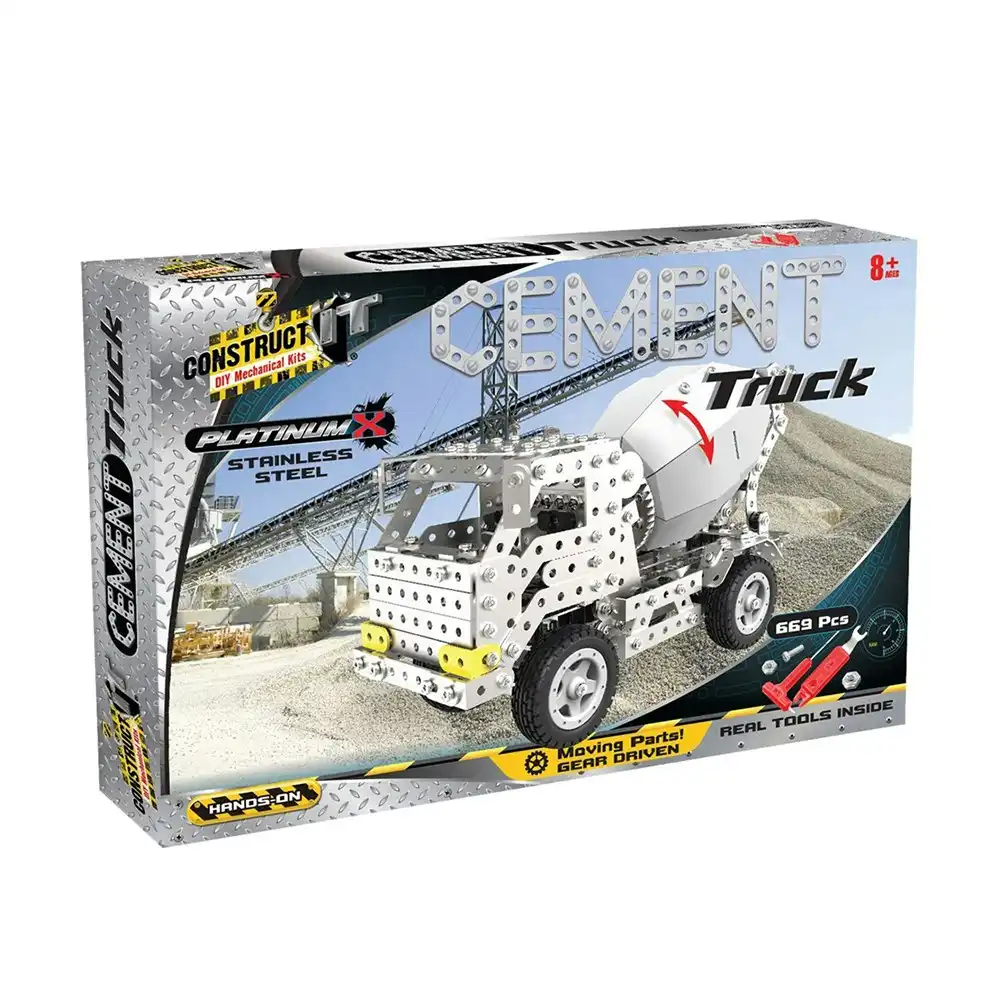 669pc Construct It Platinum-X DIY Cement Truck Toy w/ Tools Build Kit Kids 8y+