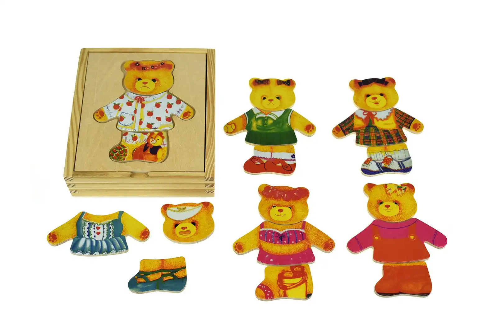 Kaper Kidz Dressing Bear Girl Wooden Blocks Children's Pretend Play Toy 18m+