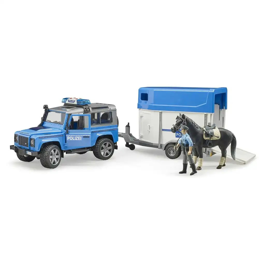 Bruder 1:16 Land Rover Defender Police Vehicle w/ Horse Trailer BB Kids Toy 4y+