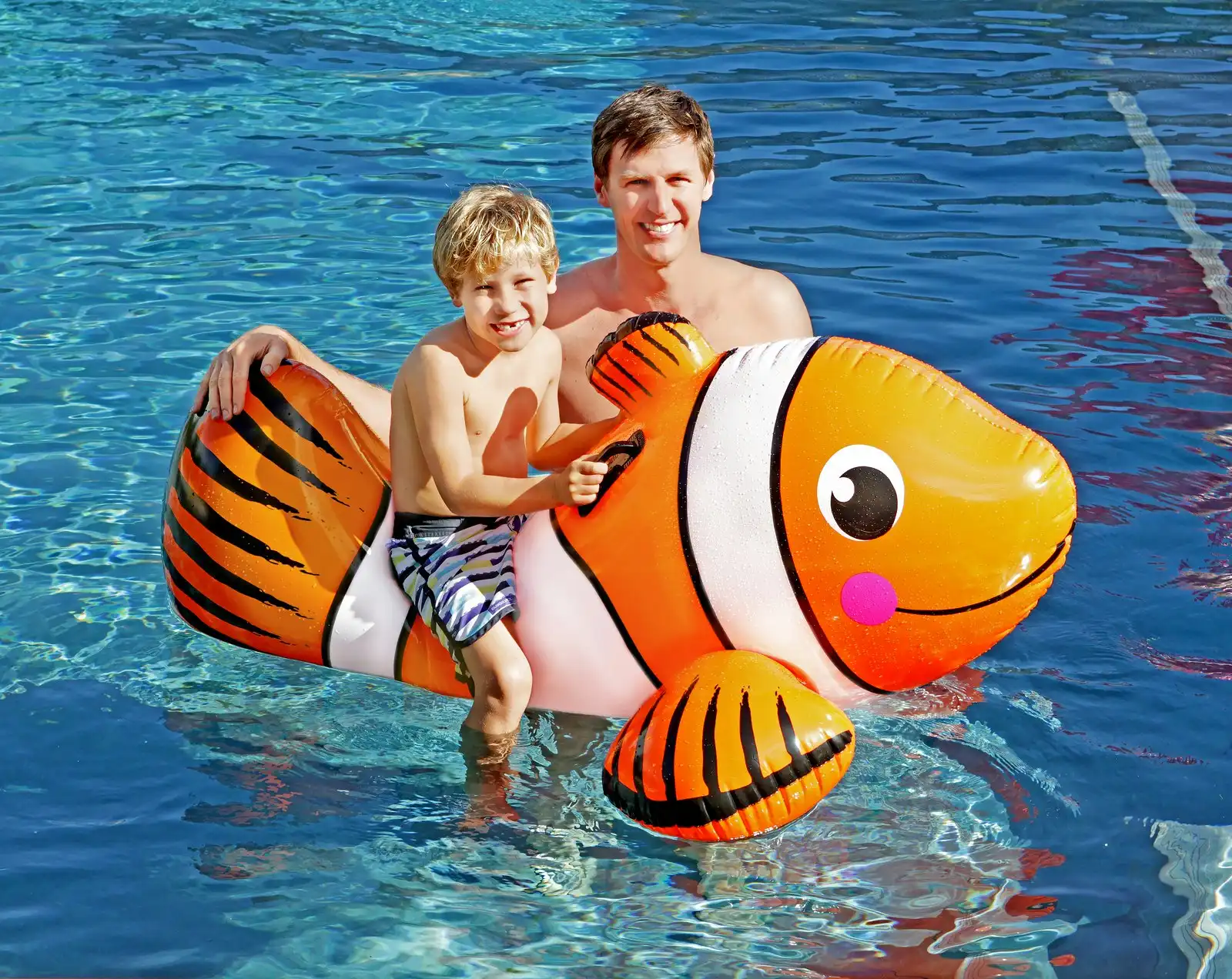Airtime 147x87cm Inflatable Ride on Clown Fish Beach/Pool Floating Toy Orange