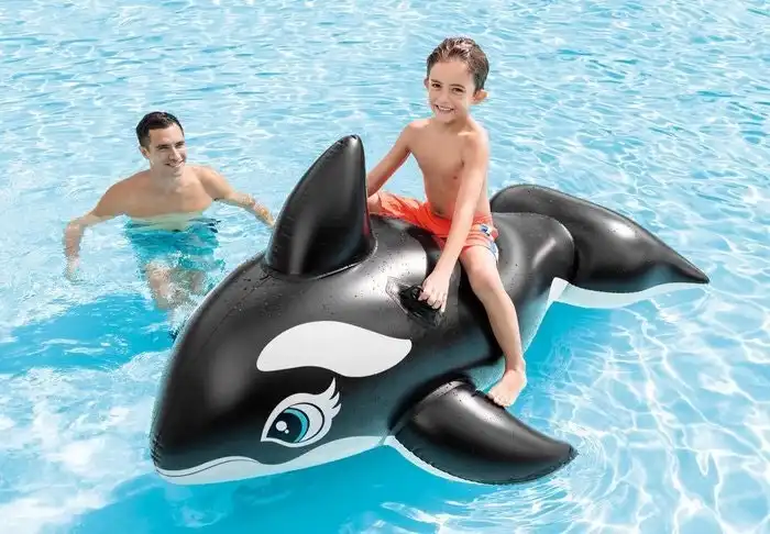 Airtime 150x35cm Inflatable Whale w/ Handles Pool/Beach Kids Floating Toy Black