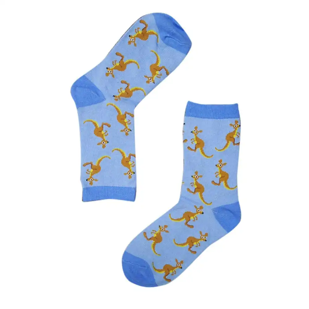 2PK Sole Mates Unisex Casual Novelty Kids Kangaroo Socks Blue Pair One Size