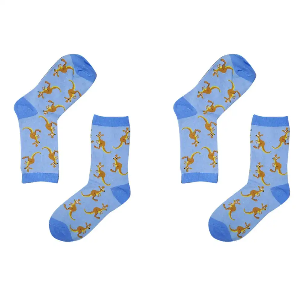2PK Sole Mates Unisex Casual Novelty Kids Kangaroo Socks Blue Pair One Size
