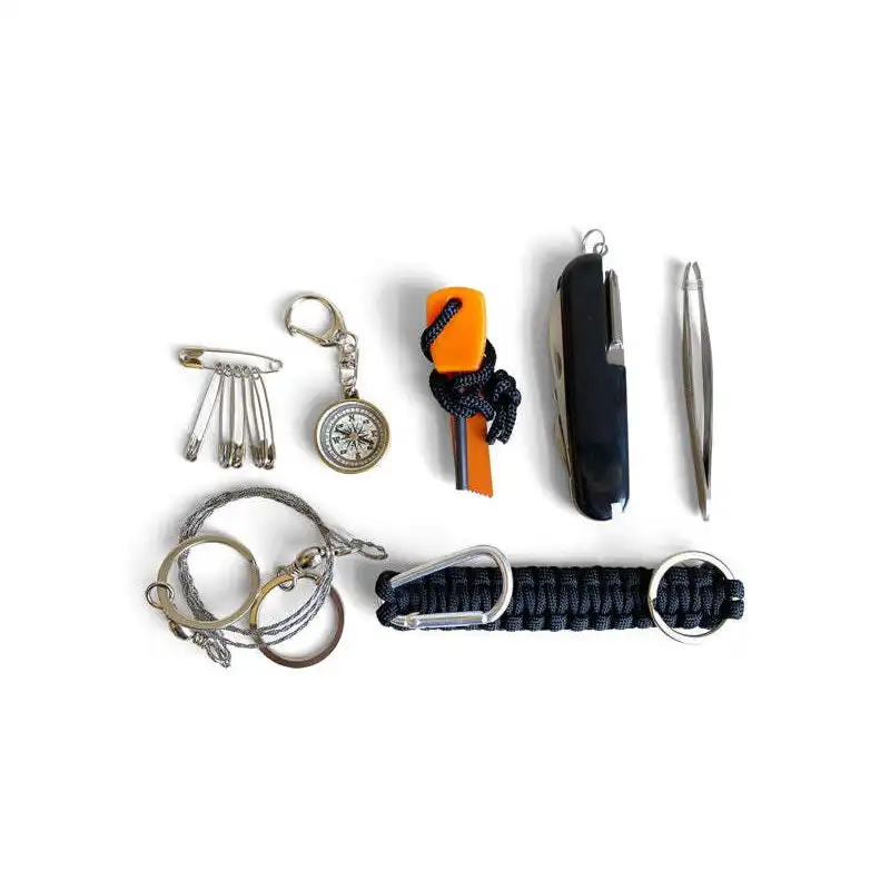 7pc Men's Republic Outdoor Camping/Hiking Survival Kit With Rope/Knife/Tweezers