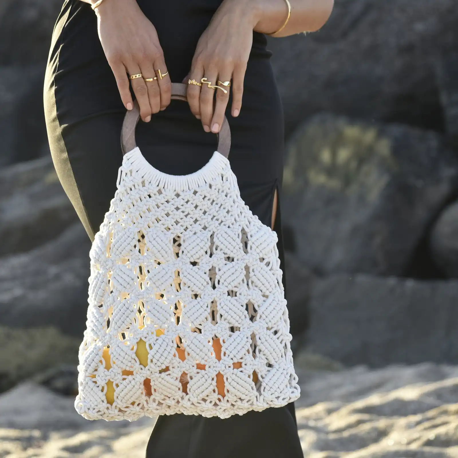 Culturesse Elowen Natural Woven 43.5cm Netting Bag Women's Fashion Handbag White