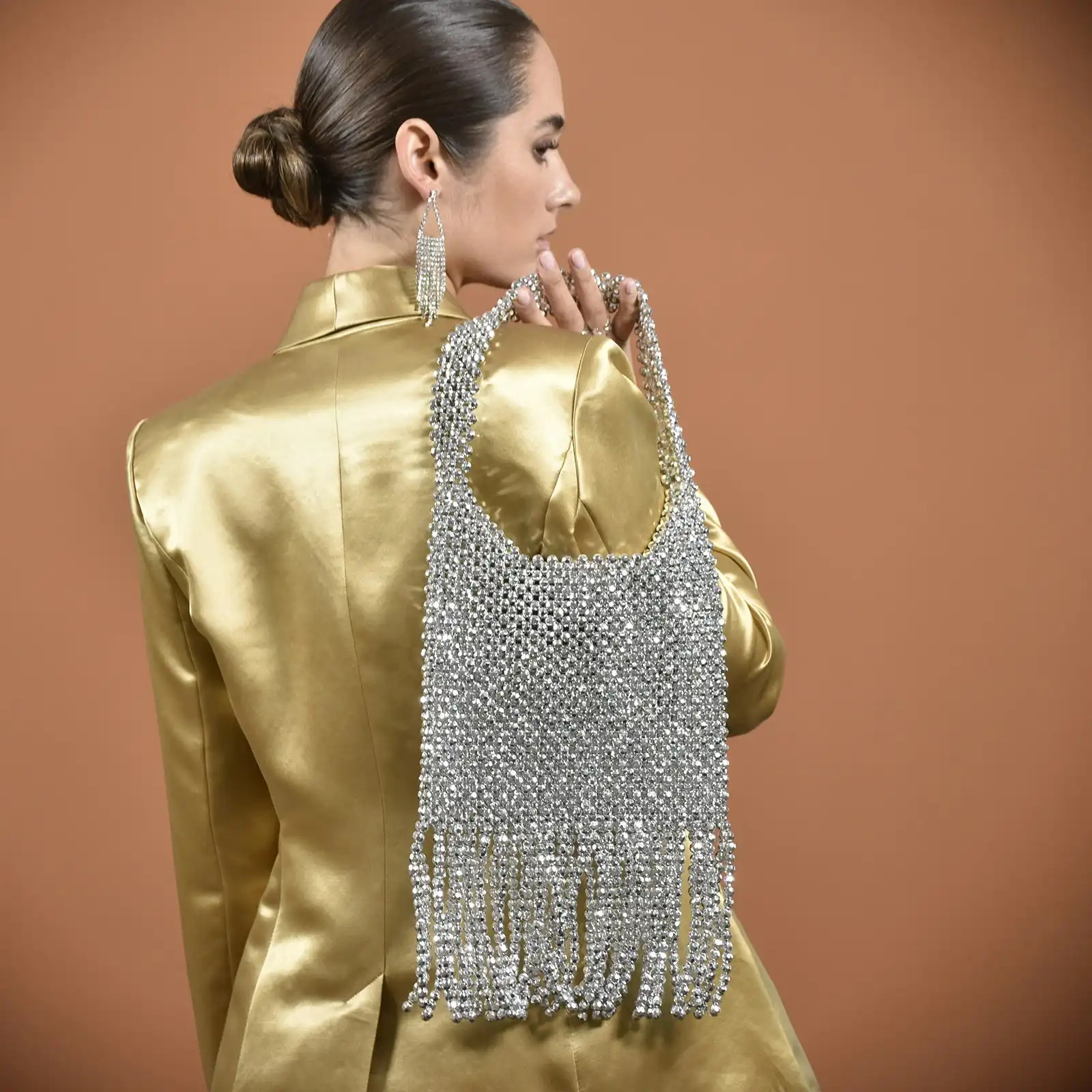 Culturesse Bianka Luxury 16.5cm Mega-Beaded Shoulder Bag Women's Handbag Silver