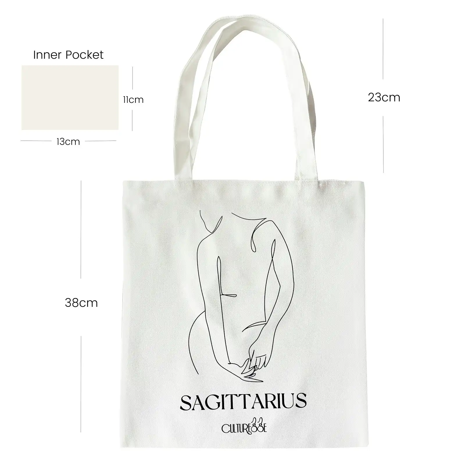Culturesse She Is Sagittarius Eco Zodiac 38cm Muse Tote Bag Womens Handbag White
