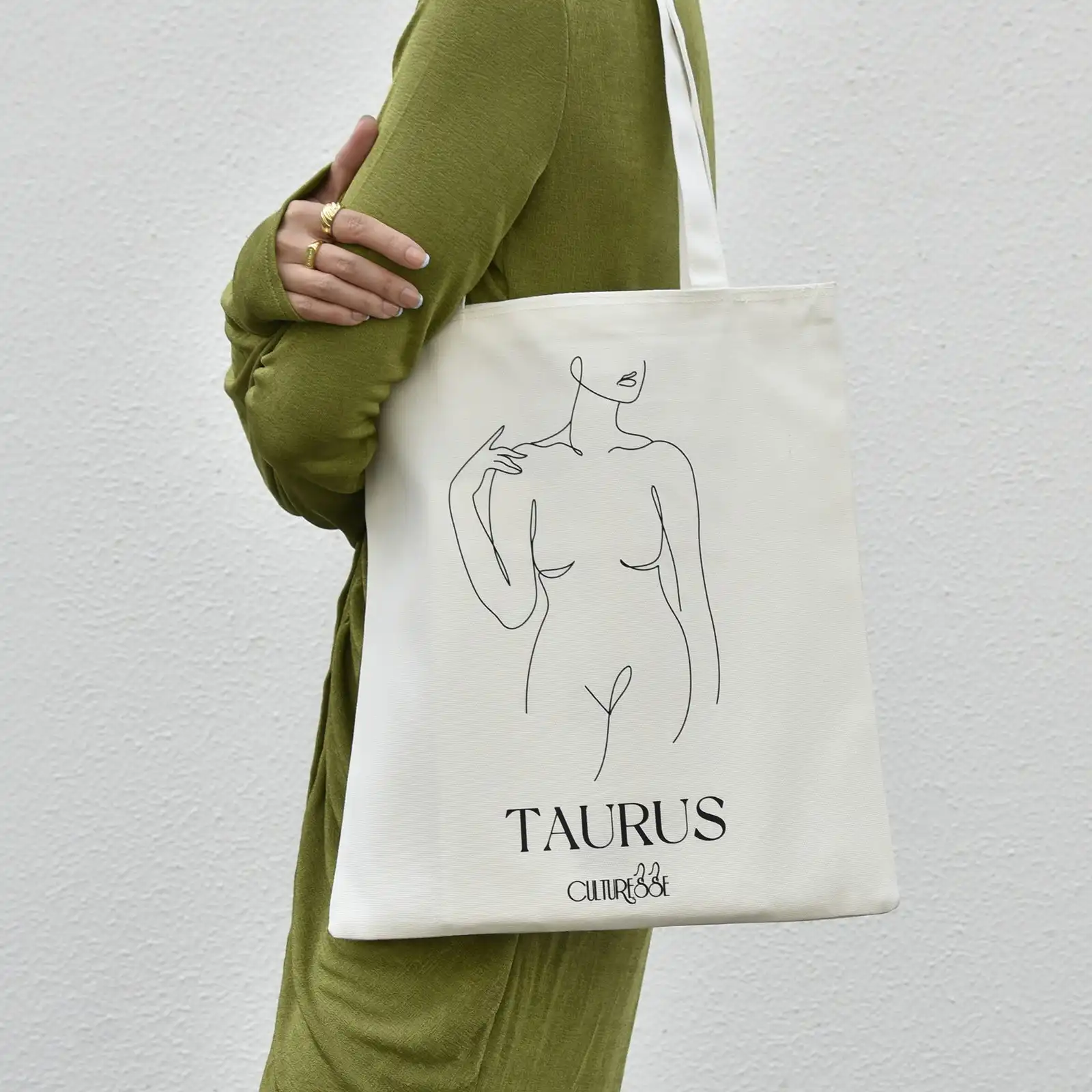 Culturesse She Is Taurus Eco Zodiac 38cm Muse Tote Bag Women's Handbag White