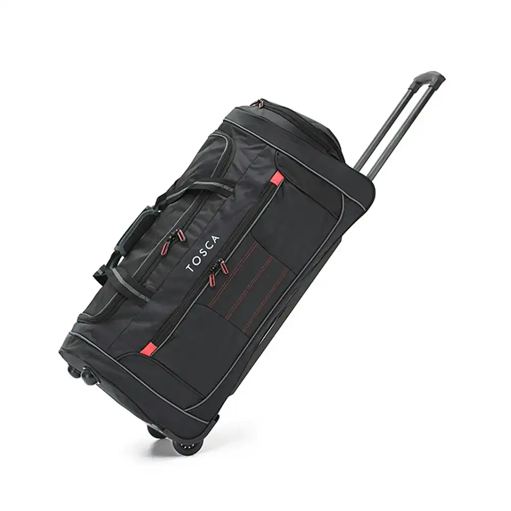 Tosca Medium Sports Wheeled Duffle/Weekender Multi Purpose Tote Bag 70cm BLK/RD