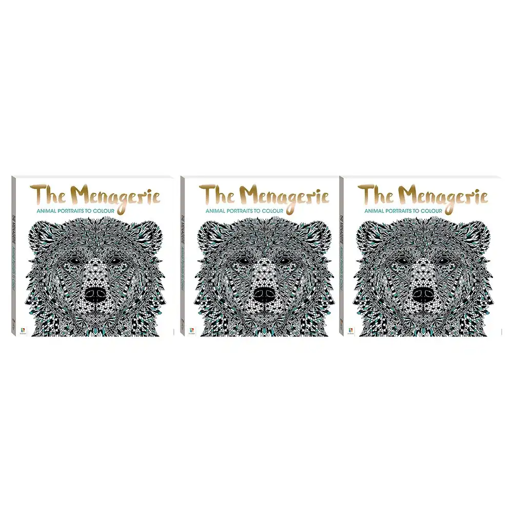 3x Art Maker The Menagerie Animal Portraits to Colour 64-Page Colouring Book