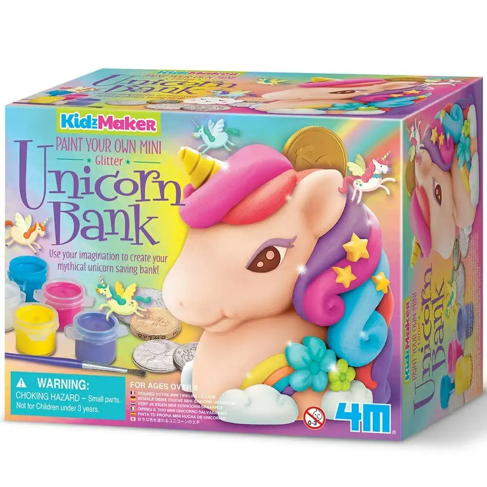 4M KidzMaker Glitter Unicorn Bank Box Art Paint Colouring Creative Kids Toy 5y+