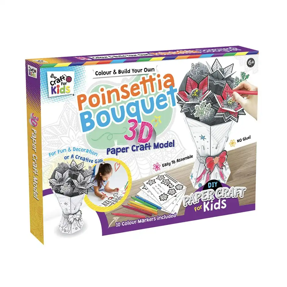 Craft for Kids Colour & Build 3D Poinsettia Bouquet Papercraft Model Children 6+