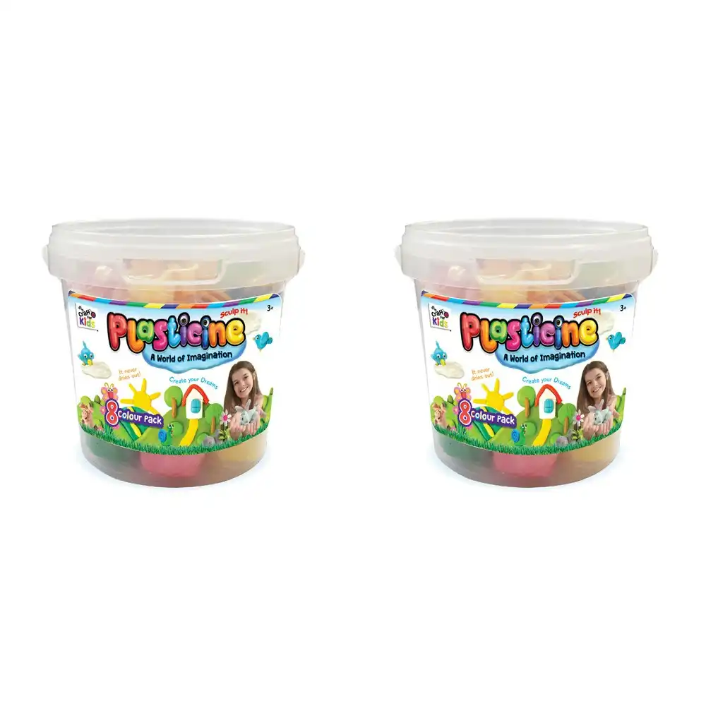 2x 8PK Craft for Kids Plasticine 8-Colour 600g Clay Rub/Bucket w/ Cutters 3y+