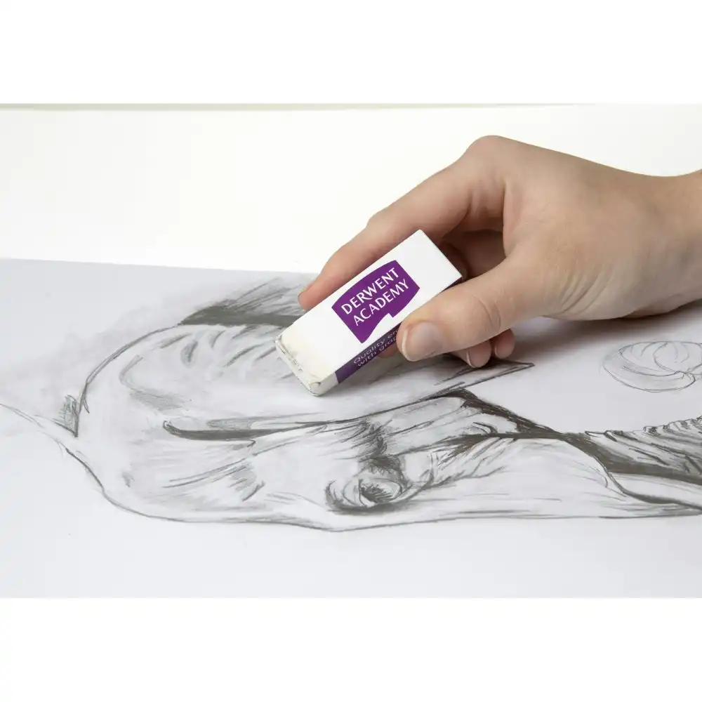 10x Derwent Academy Art Large Eraser For Graphic Pencil White 1.2x6.3x2.2cm