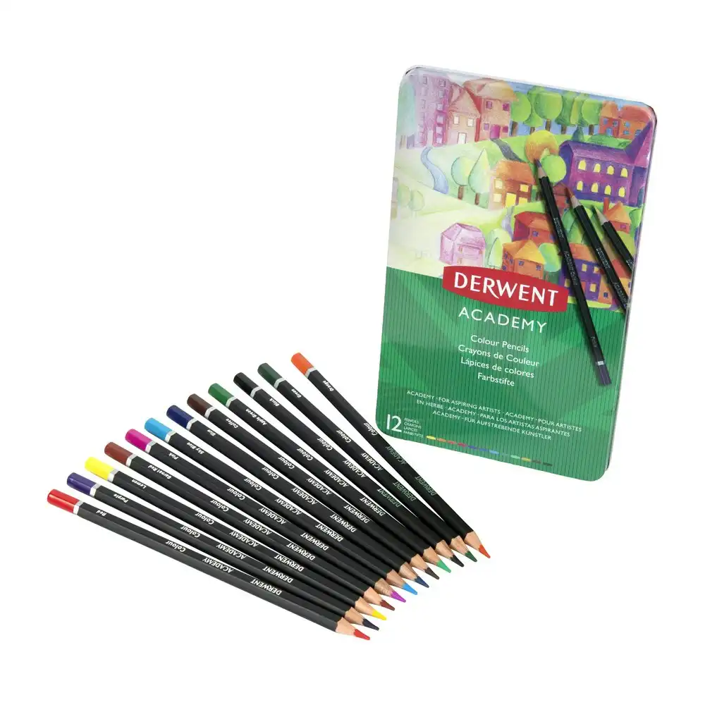 12pc Derwent Academy Art/Craft Hexagonal 3.3mm Core Colour Pencil Tin Set