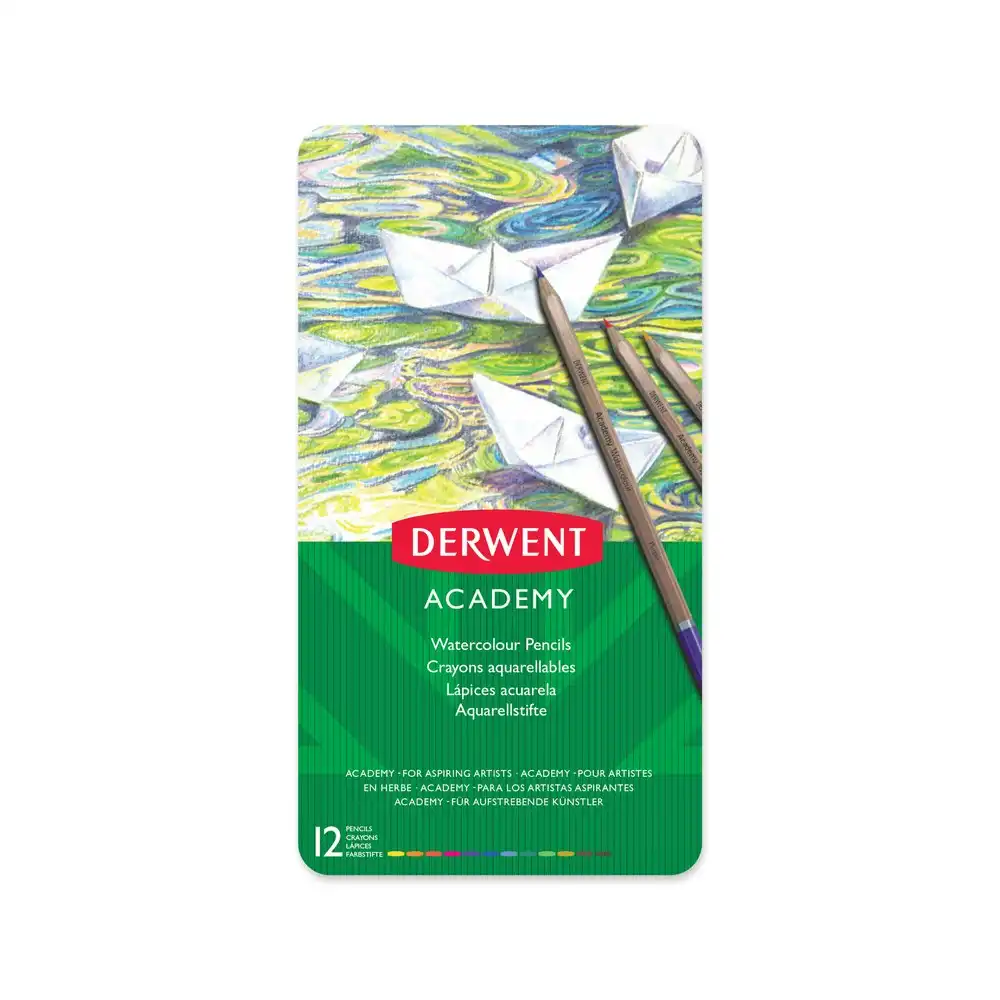 12pc Derwent Academy Art/Craft Hexagonal 3.3mm Core Watercolour Pencil Tin Set