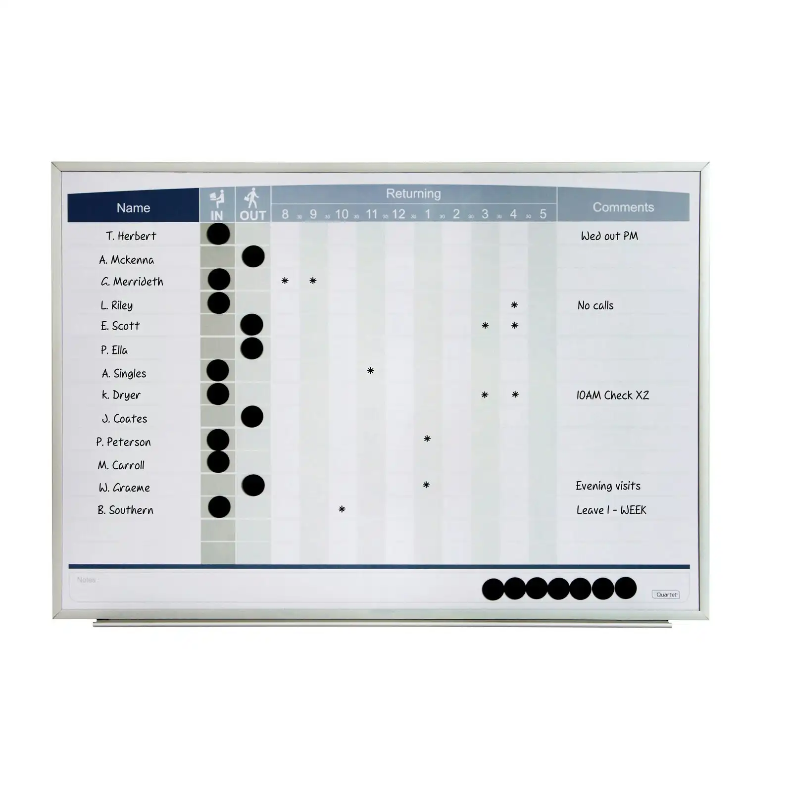 Quartet 58x41cm Magnetic In/Out Board Matrix Personnel Whiteboard w/ Dots/Marker