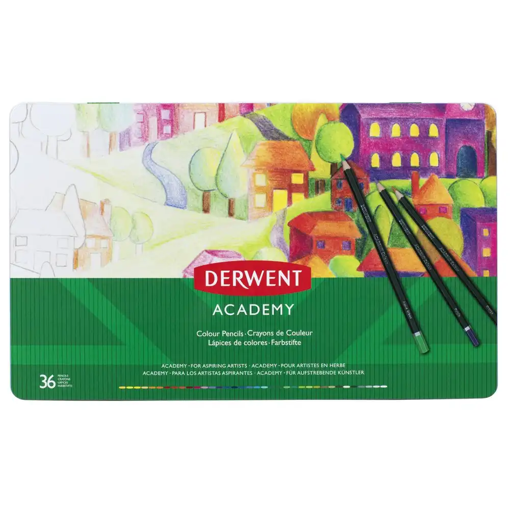 36pc Derwent Academy Range Art/Craft Hexagonal Colouring Pencils Tin Set