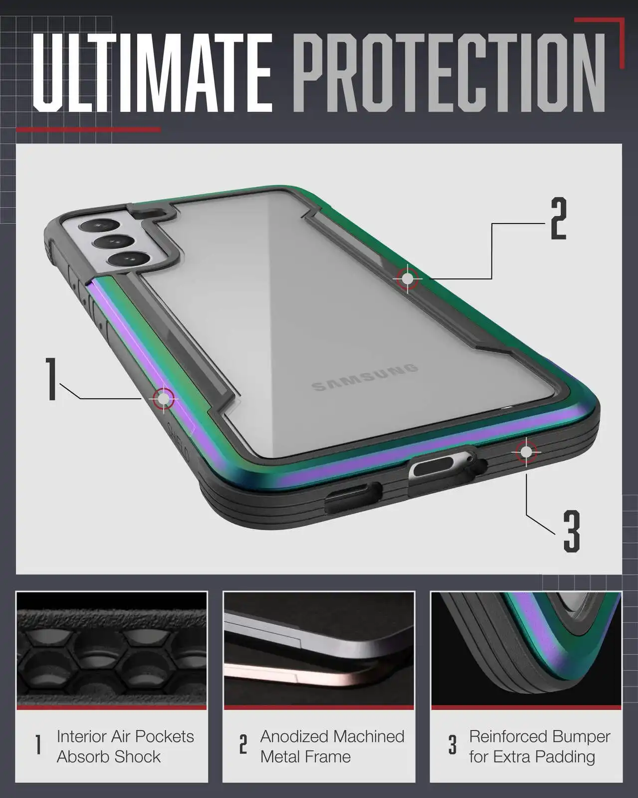 X-Doria Raptic Shield Case Protection Cover For Samsung Galaxy S23+ Iridescent