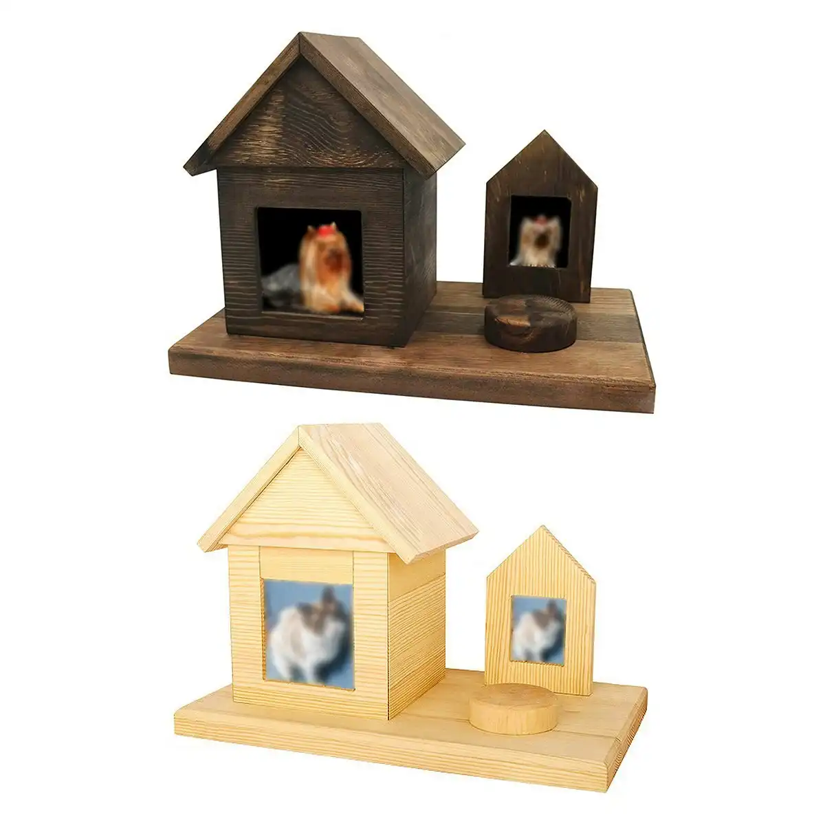 Pet House Urns Dog Cat Ashes Urn with Photo Frame Memory Box Wooden Memorial Pet