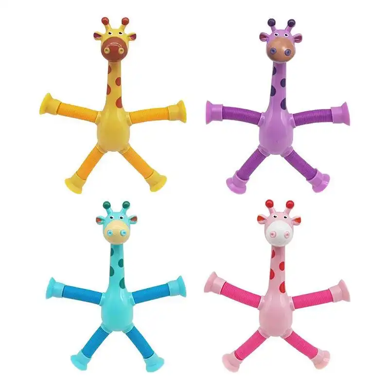 Telescopic Suction Cup Giraffe Tube Toy Stress Relief Light Up Educational Toys