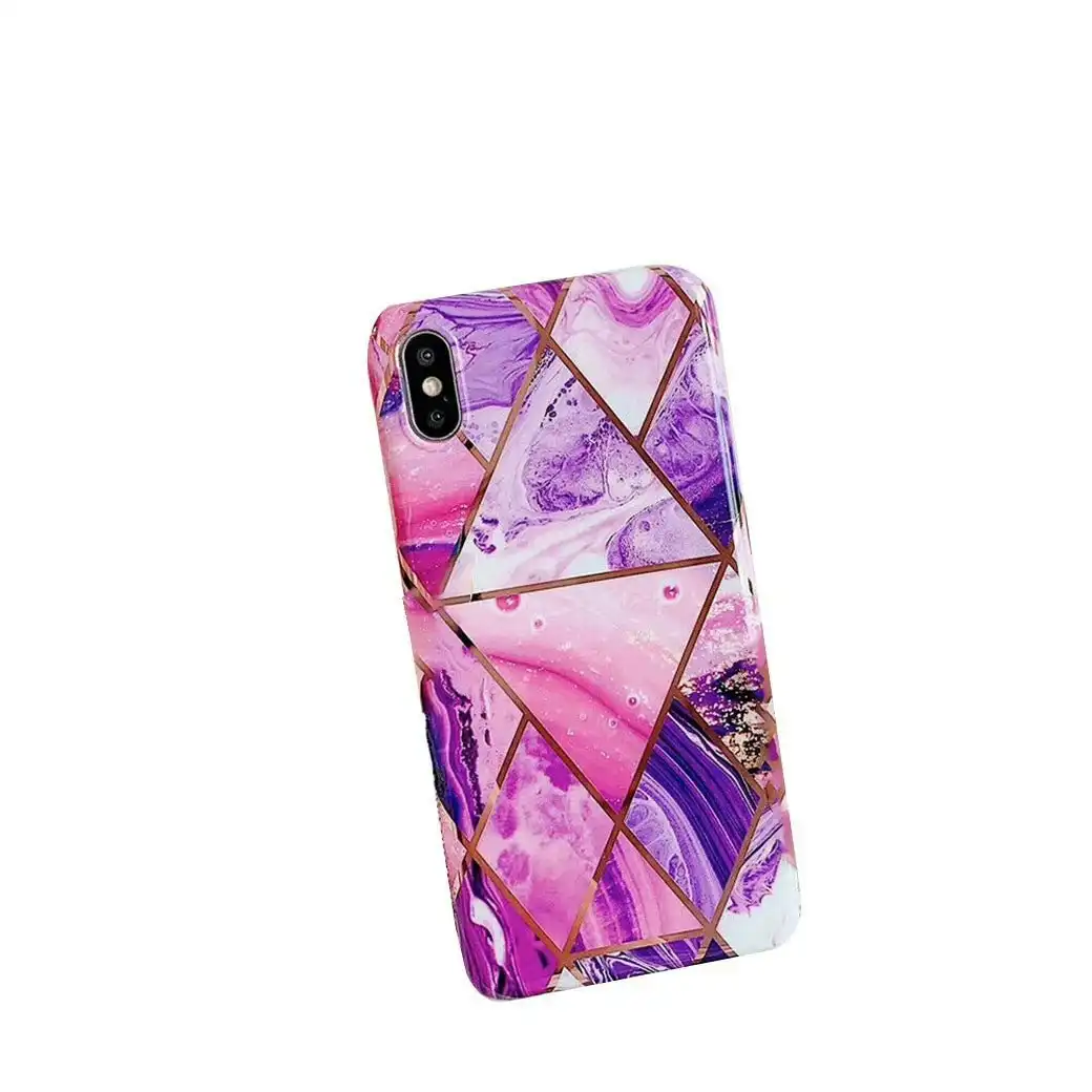 Purple Geometric Marble Case for iPhone 13 12 11 Pro Max XR XS 8 Shockproof Cover Silicone