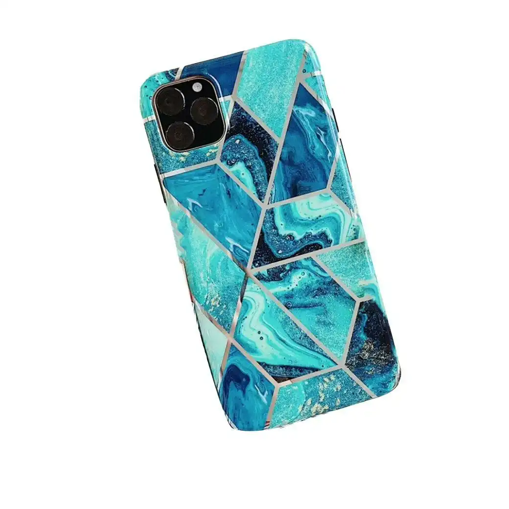 Blue Geometric Marble Case for iPhone 13 12 11 Pro Max XR XS 8 Shockproof Cover Silicone