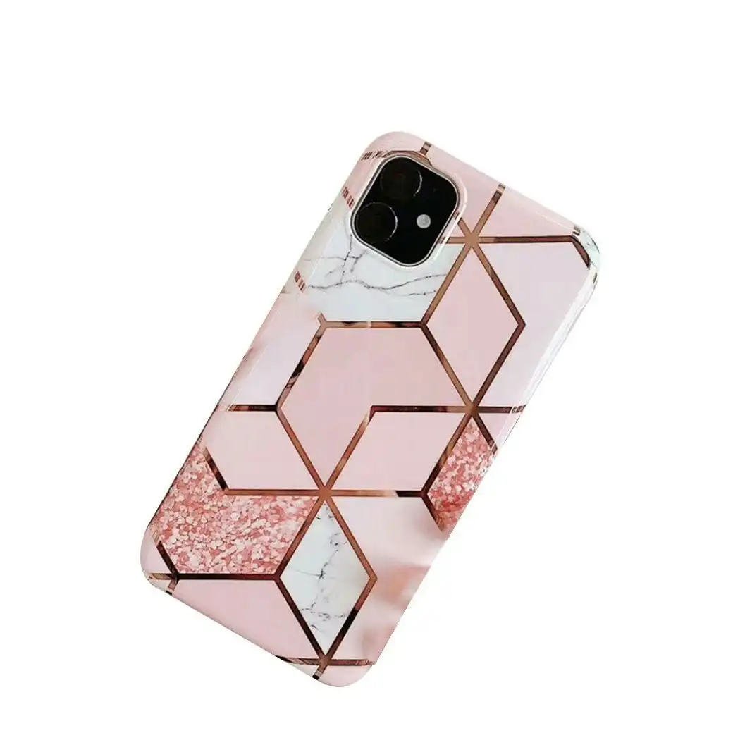 Pink Geometric Marble Case for iPhone 13 12 11 Pro Max XR XS 8 Shockproof Cover Silicone