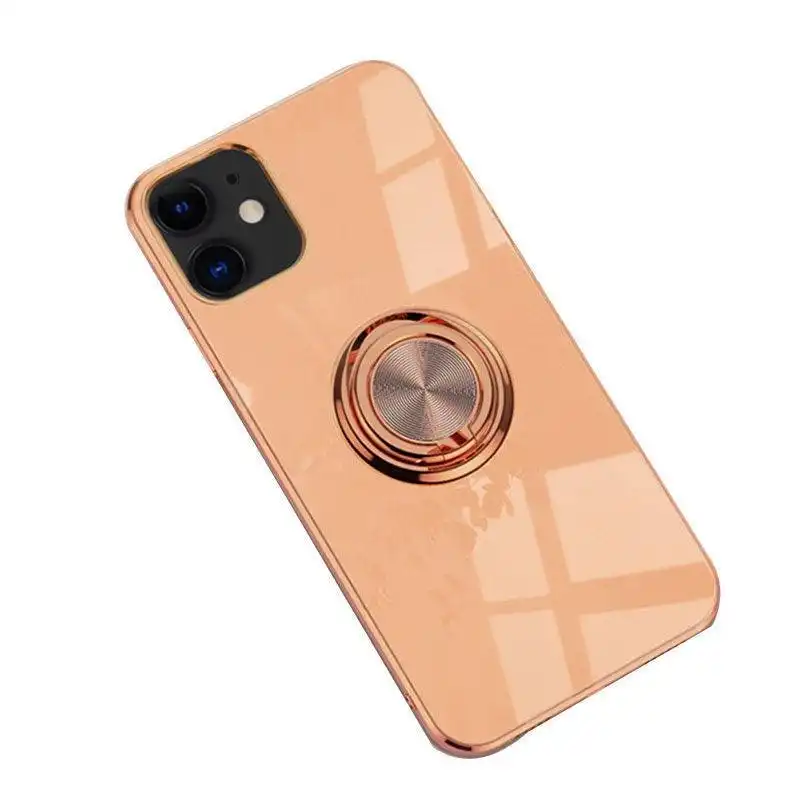 Milk Tea Luxury Shockproof Silicone Ring Case Stand Cover for iPhone 14 13 12 Pro Max