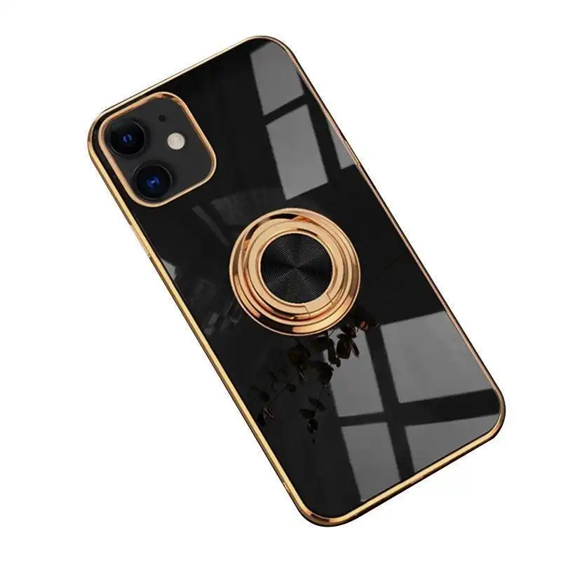 Black Luxury Shockproof Silicone Ring Case Stand Cover for iPhone 14 13 12 Pro Max