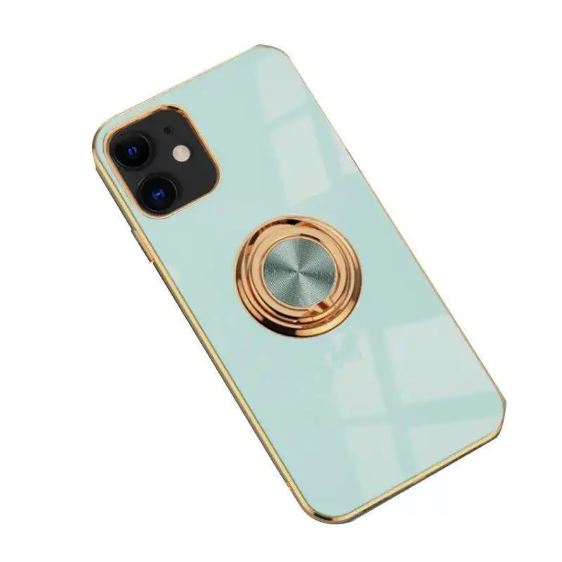 Light Cyan Luxury Shockproof Silicone Ring Case Stand Cover for iPhone 14 13 12 Pro Max