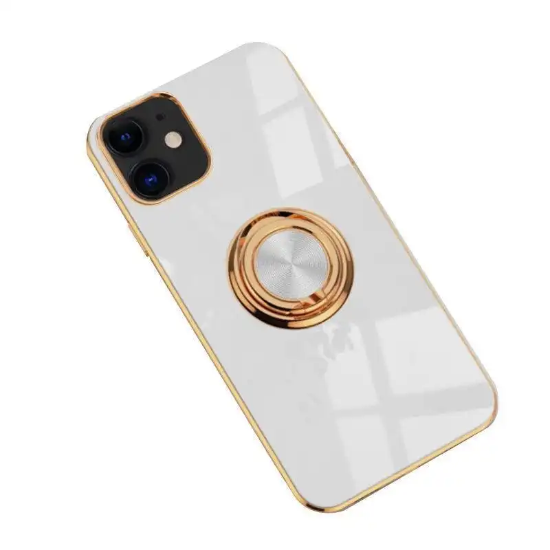 White Luxury Shockproof Silicone Ring Case Stand Cover for iPhone 14 13 12 Pro Max
