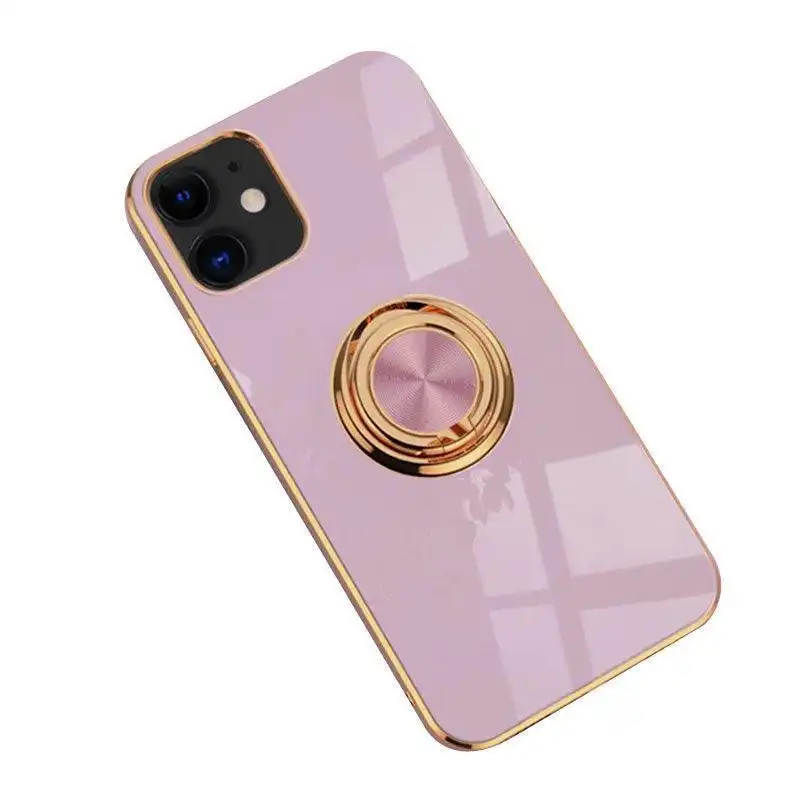 Light Purple Luxury Shockproof Silicone Ring Case Stand Cover for iPhone 14 13 12 Pro Max