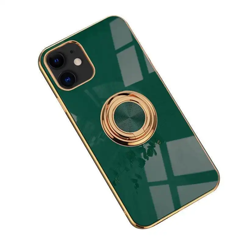 Dark Green Luxury Shockproof Silicone Ring Case Stand Cover for iPhone 14 13 12 Pro Max