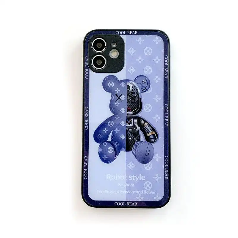 For iPhone 14 Pro Max Cool Bear Shockproof Glass Case Cover Blue