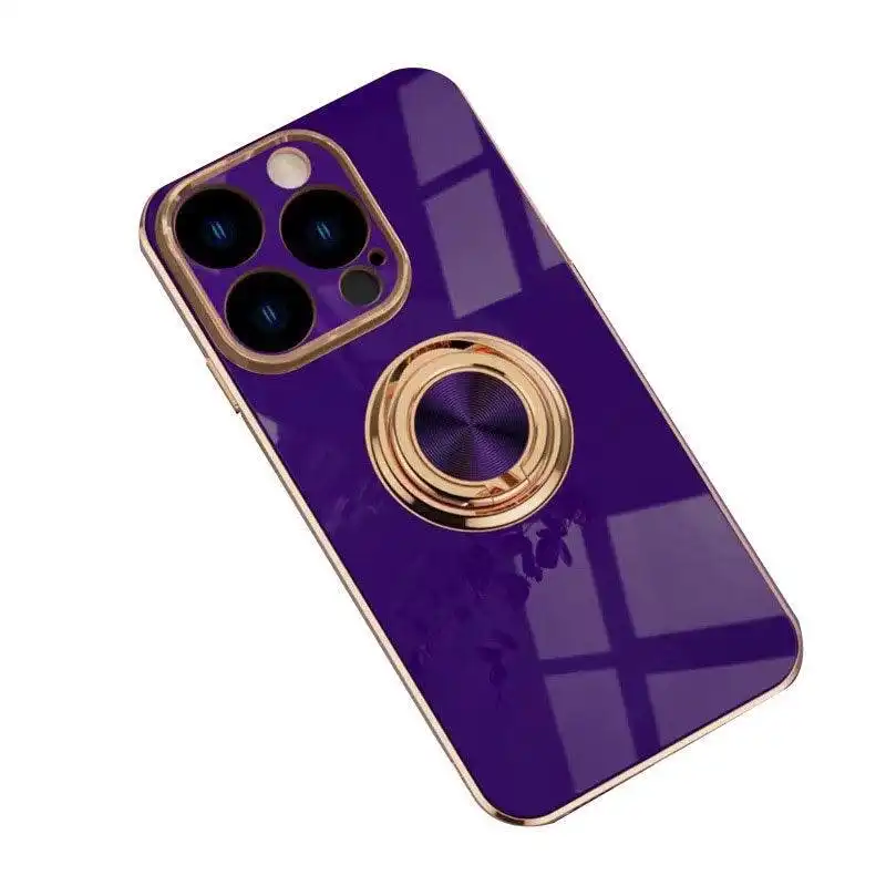 Dark Purple Luxury Shockproof Silicone Ring Case Stand Cover for iPhone 14  Pro Max