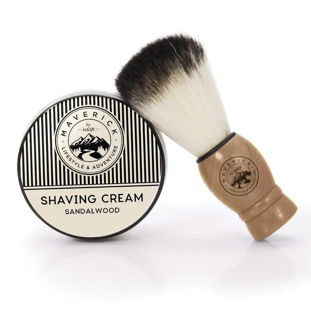 Maverick Men's 100ml Shaving/Grooming Cream & Wooden Brush Duo Set Sandalwood