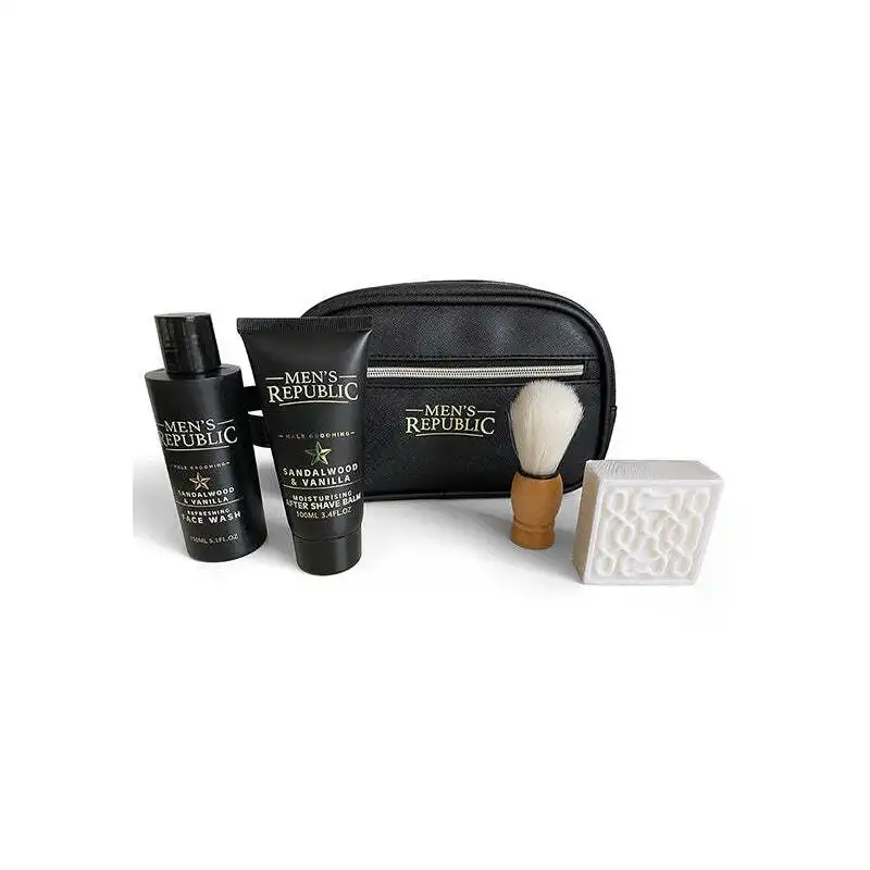 4pc Men's Republic Body/Aftershave Cleaning/Grooming Kit Cleansing Toiletry Bag