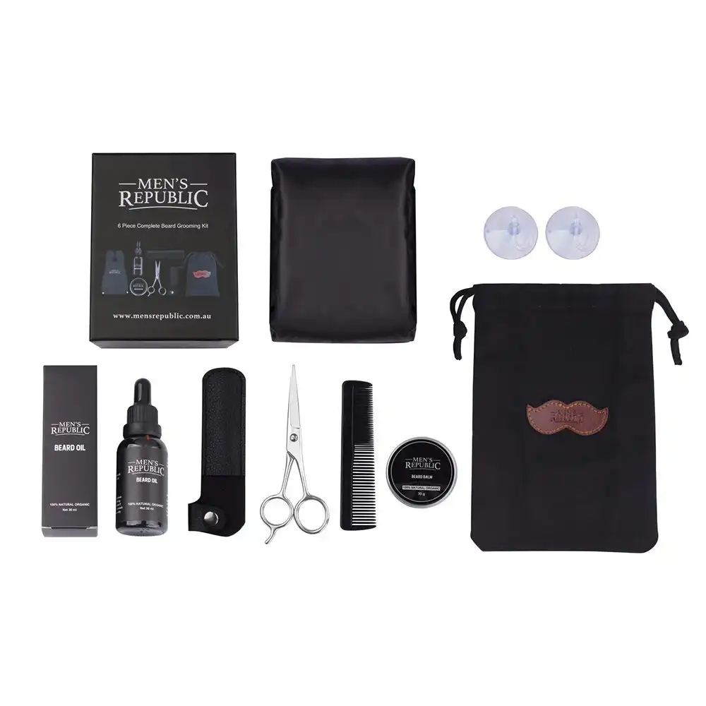6pc Men's Republic Beard Grooming/Styling Kit with Storage Bag and Apron