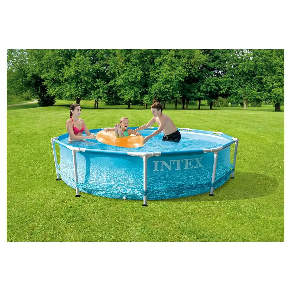 Intex 305x76cm Beachside Metal Frame Swimming Pool Set 1 Person Outdoor Blue