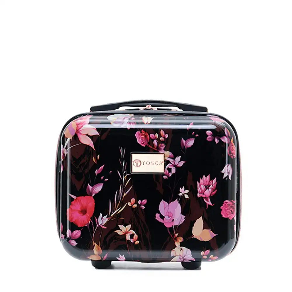Tosca Bloom 32cm Beauty Case Carry On Travel Hard Shell Luggage Bag Black/Pink