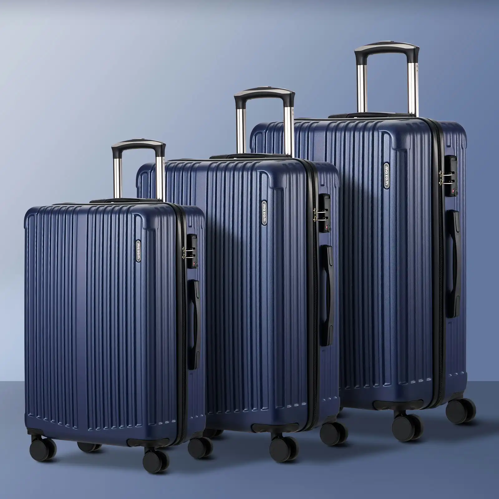 Mazam 3PCS Luggage Suitcase Trolley Set Travel TSA Lock Storage ABS Case Navy