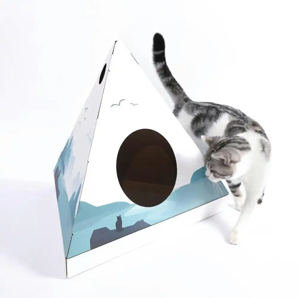 Petkit Cardboard Cat Scratcher House Pyramid Landscape Pet Scratching Toy Blue