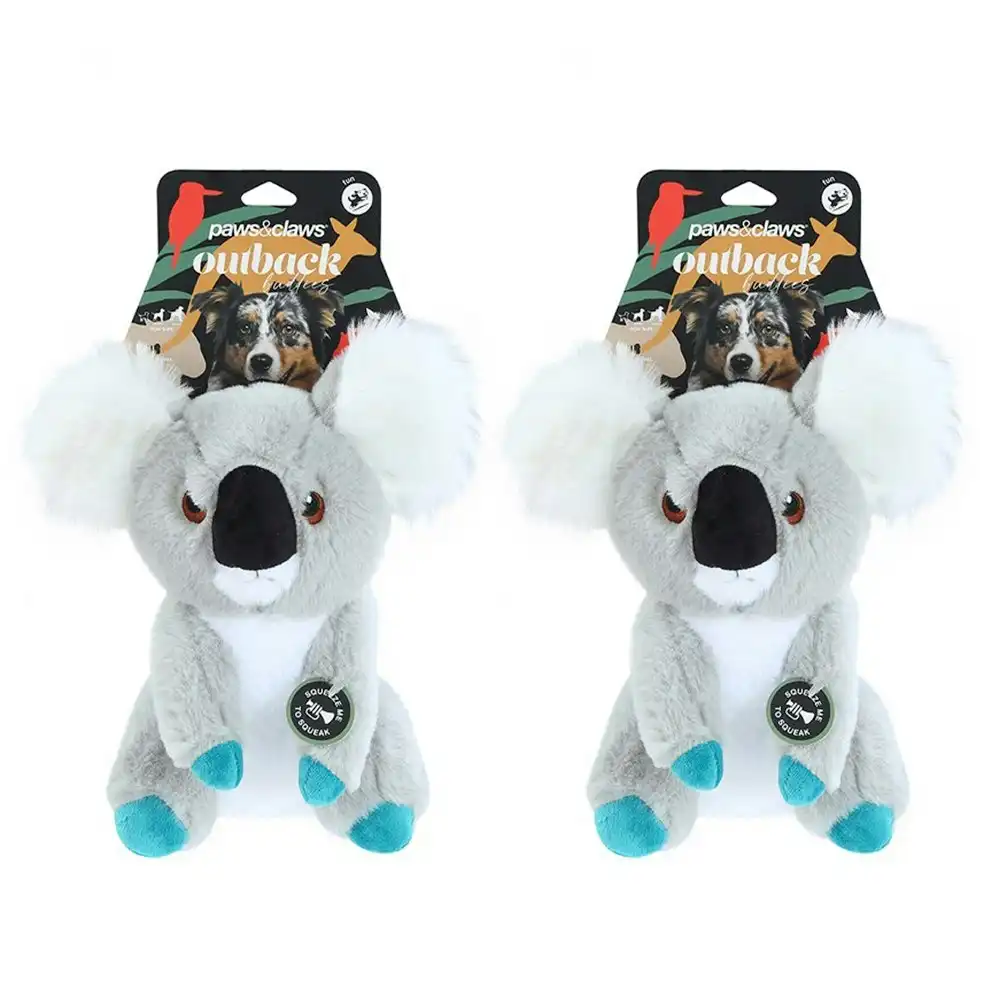 2x Paws & Claws Outback Buddies Koala Interactive Pet/Dog Soft Toy w/ Squeaker