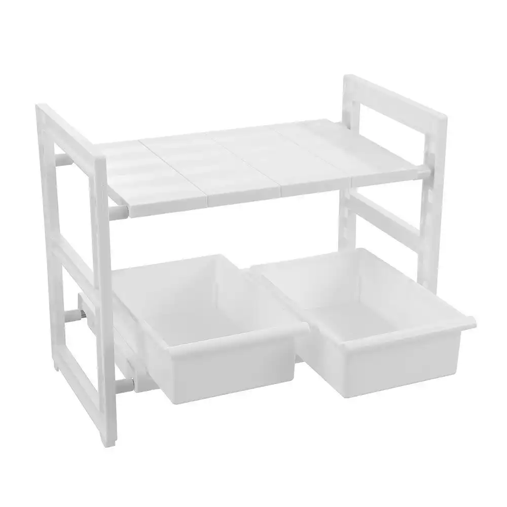 Boxsweden 2 Tier 71cm In-Cupboard Shelf Inc 2 Drawer Unit Storage Home Organiser