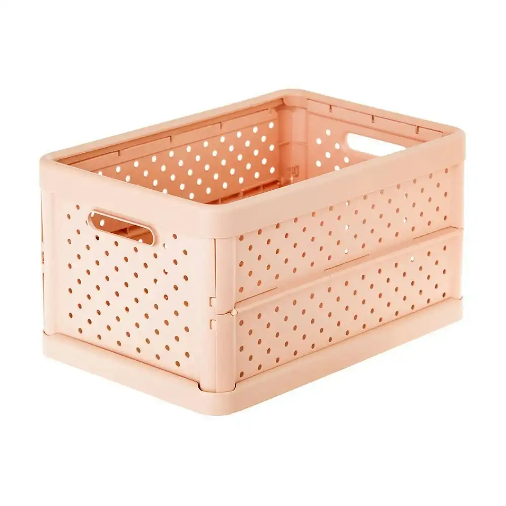 Vigar Compact 11.3L Plastic Foldable Crate Home Office Storage Basket Peach Pink